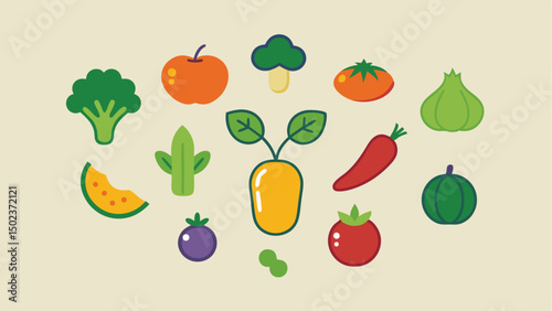 Vegetable stroke icon collection featuring carrots and other healthy food elements perfect for organic food blogs meal planning apps and nutrition guides