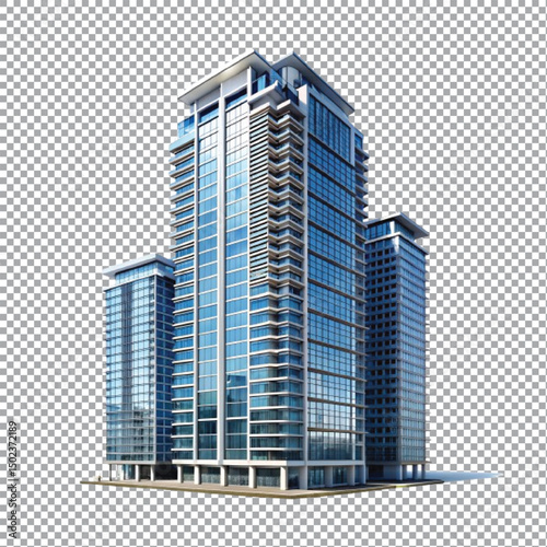 A modern office building in the city isolated on a transparent background.
