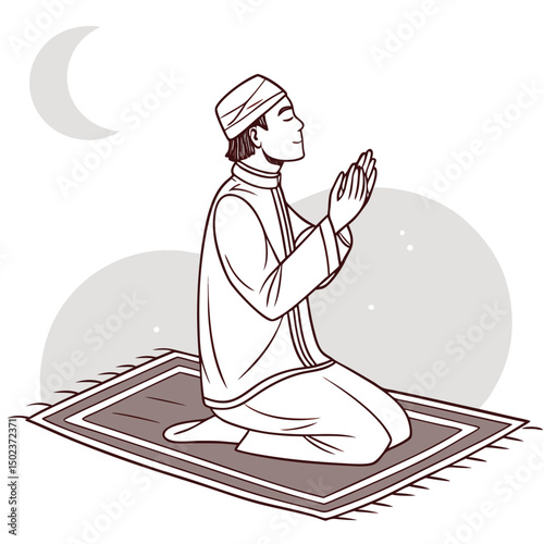 Muslim Person Praying on a Prayer Rug at Night