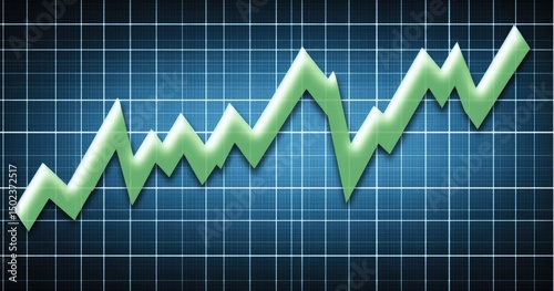 Upward trending line graph on grid background.  Detailed line chart showing positive growth