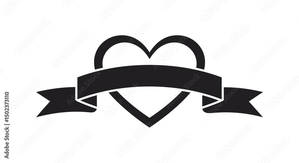 Black Heart and Banner Symbolizing Love, Affection, and Celebration. Black Heart and Banner Symbolizing Love, Affection, and Celebration.