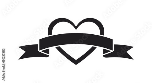 Black Heart and Banner Symbolizing Love, Affection, and Celebration.