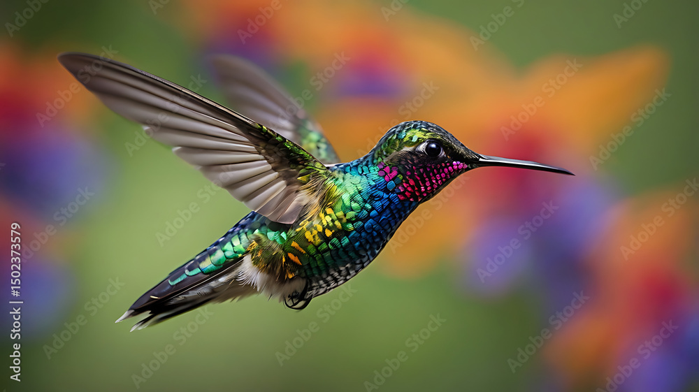 Fototapeta premium Vibrant Hummingbird in Flight on Transparent Background