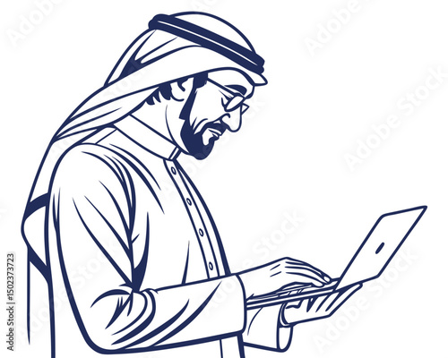Middle Eastern man using a laptop computer at work