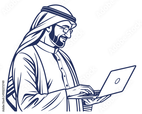 Middle Eastern Business Man Working Diligently On His Laptop