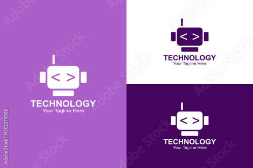 Coding Technology Logo with Robot & Programming Symbols - Editable EPS Vector