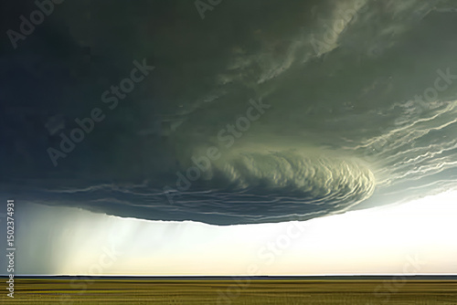Dramatic landscape showing a spectacular storm cloud formation threatening the earth horizon with intense weather phenomenon