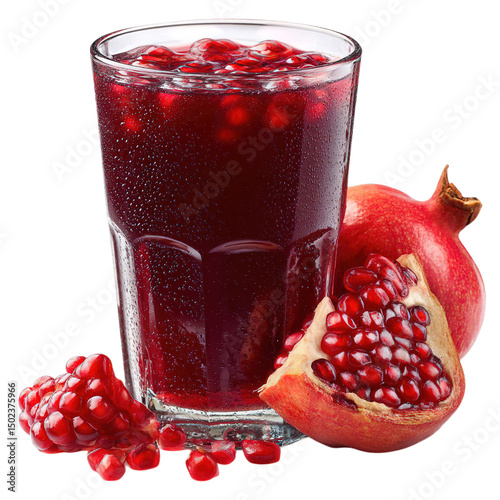 Fresh pomegranate juice in glass healthy drink antioxidant rich beverage fruit on transparent background
