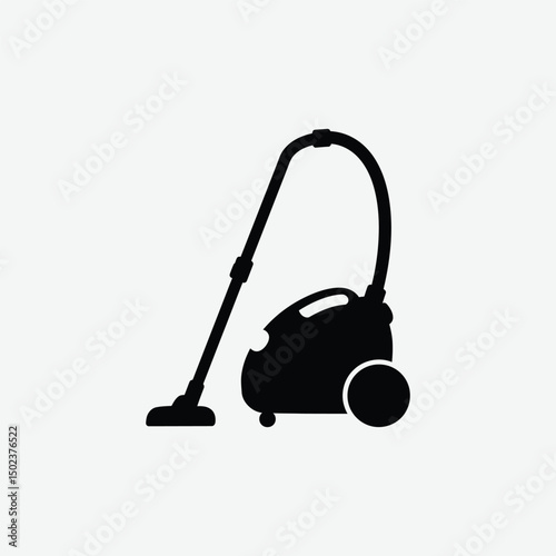 Minimalist Vacuum Cleaner Silhouette Vector – Flat 2D Black Icon on White Background