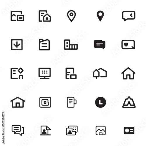 Collection of Flat Line Icons Representing Various Web and App Functions