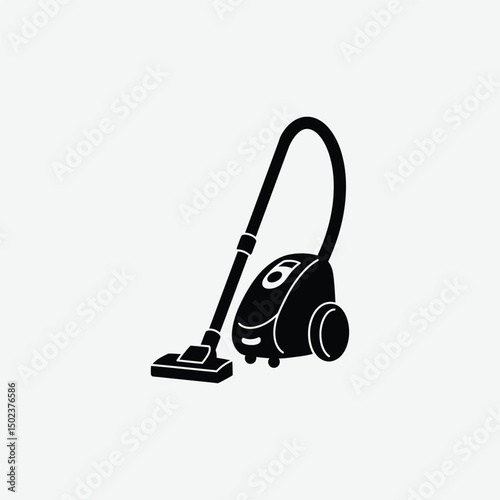Minimalist Vacuum Cleaner Silhouette Vector – Flat 2D Black Icon on White Background
