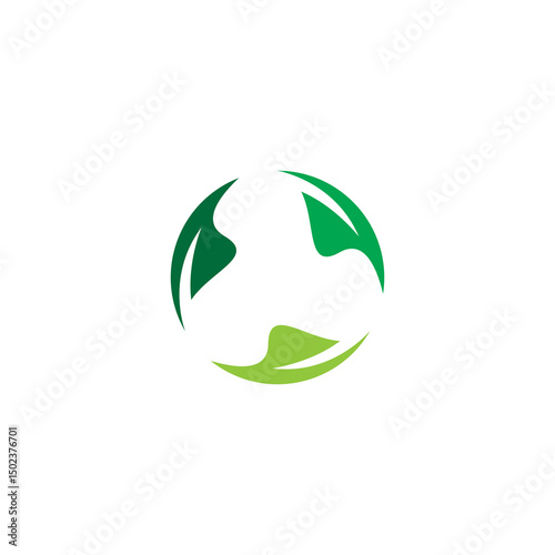 Three Leaf Circle Logo Design. Organic Green Leaf Vector
