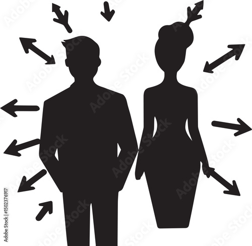 Man and Woman icon set collection with diverse directional markers on white background