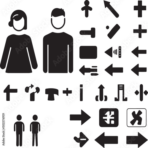 Man and Woman icon set collection with diverse directional markers on white background