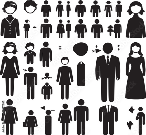 Man and Woman icon set collection with diverse directional markers on white background