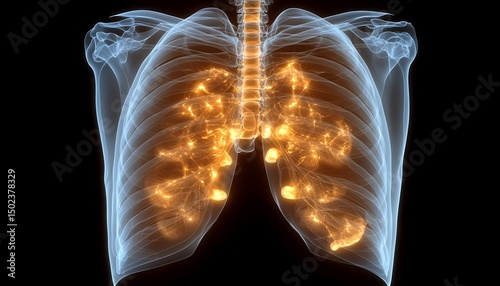Human lungs, x-ray-like graphic