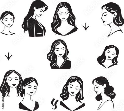 Man and Woman icon set collection with diverse directional markers on white background