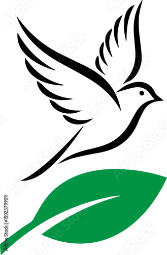 A flying dove silhouette symbolizing peace and freedom with elegant wings in a vector illustration of a bird
