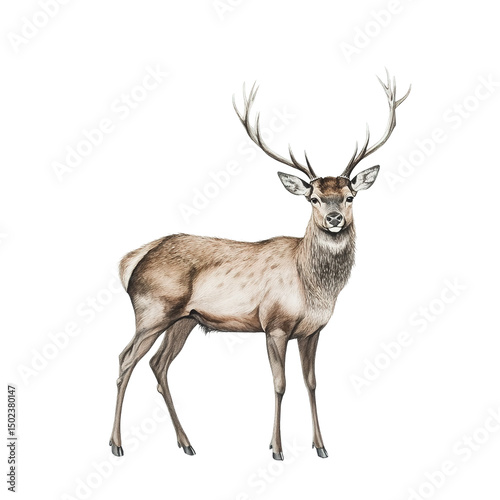 Detailed illustration of a stag isolated on transparent background.