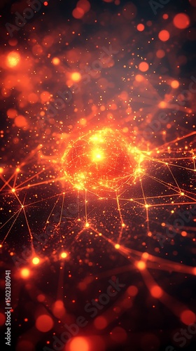 Abstract fiery sphere in network