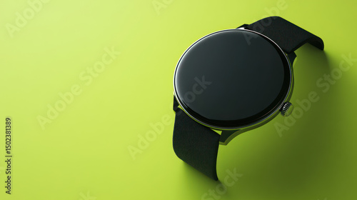 Modern black smartwatch on lime green background