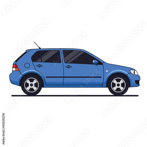 Blue Hatchback Car Side View Illustration