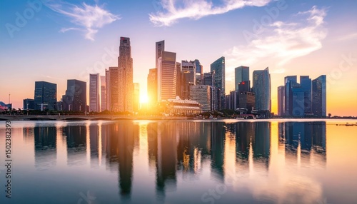 City Skyline at Sunset Reflection