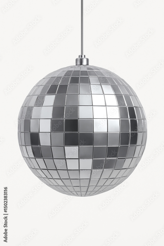 Fototapeta premium Silver disco ball hanging decoration isolated on white background