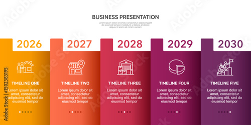 5 Years Business Timeline Infographic Design Template for Company Anniversary. Milestone, Communication, Planning and Project. Vector Illustration.