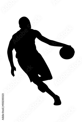 Silhouette of a basketball player dribbling