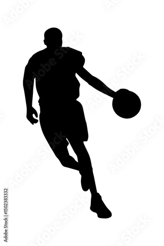 Silhouette of a basketball player dribbling