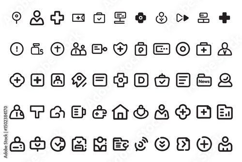 Set of Black and White Flatline Icons