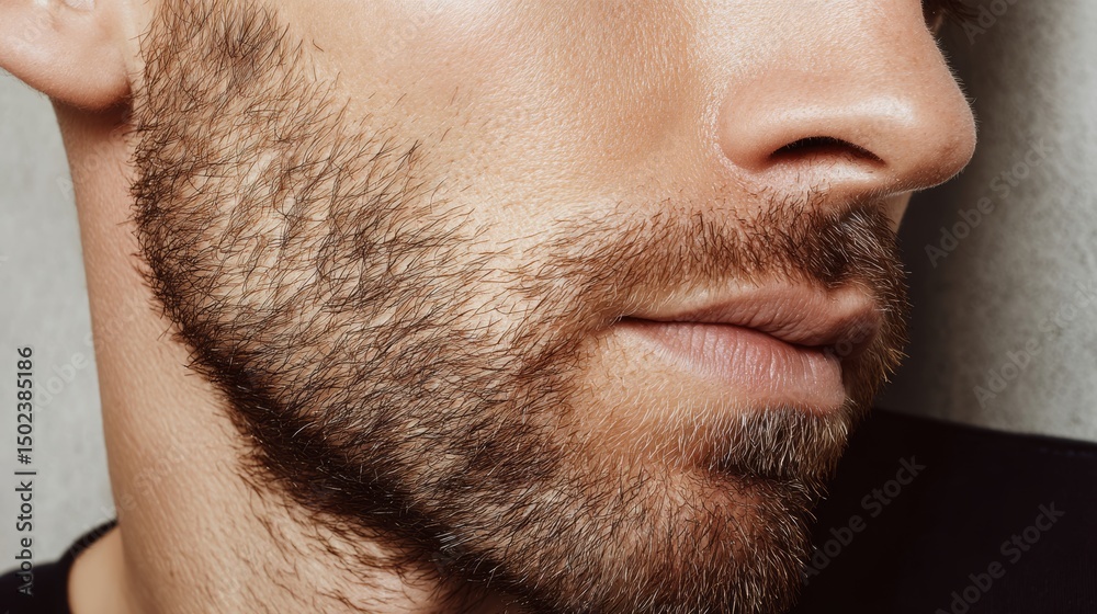 Obraz premium Close-up of groomed short beard and stubble on skin for grooming inspiration