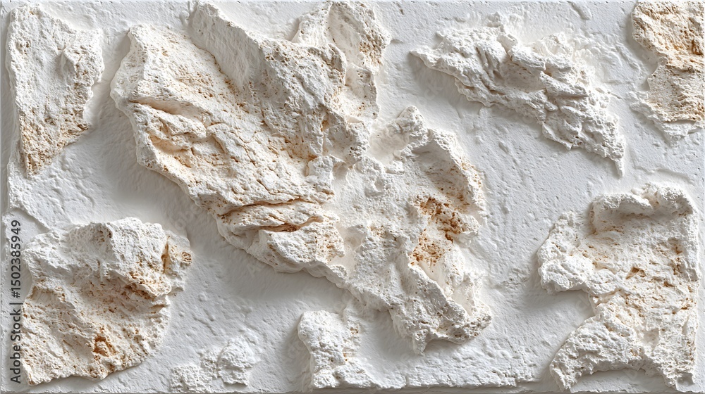 Obraz premium An artistic white stone textured wall panel features irregularly shaped natural rock fragments against a neutral backdrop, providing an elegant and rustic detail.