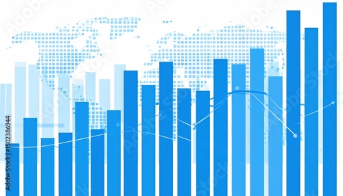 Blue Bar Graph with World Map Background