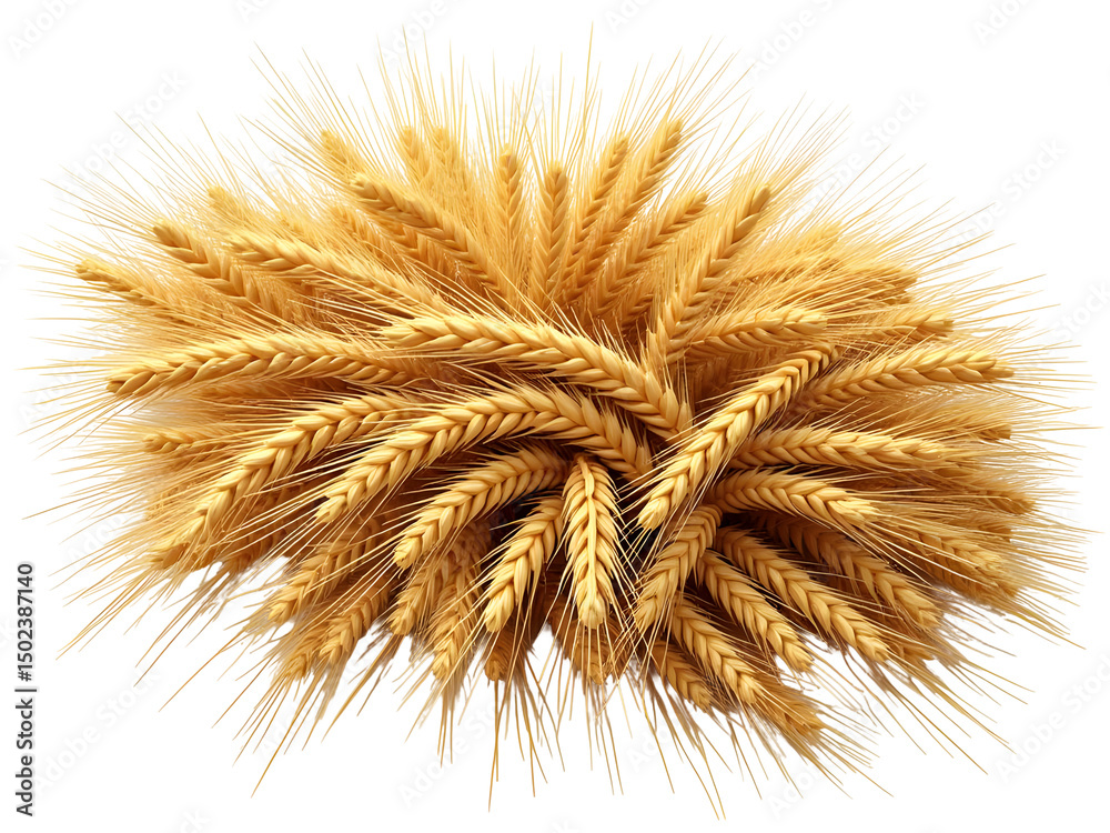 Fototapeta premium Golden wheat stalks and sheaf PNG file isolated on transparent background