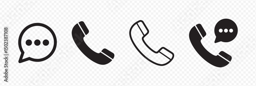 Set of 4 Communication Icons Featuring Phone, Speech Bubble, and Conversation Symbols for Messaging and Calling Interfaces