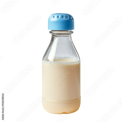Fresh milk bottle with blue cap studio shot food pure on transparent background
