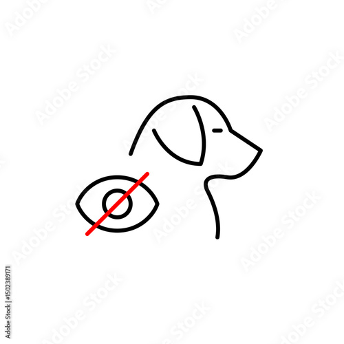 Vector icon of side profile of dog with crossed-out eye, symbolizing hidden pet status, privacy mode, or invisible monitoring. Ideal for pet apps, smart devices, and privacy settings