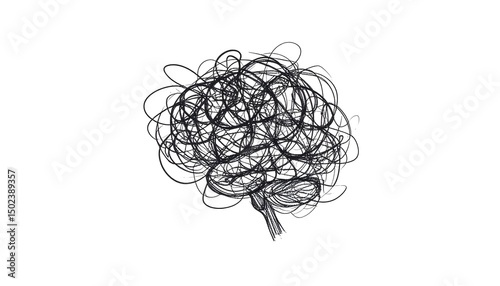 Hand-drawn scribbles representing mental chaos or complexity, modern minimalist composition for conceptual illustration