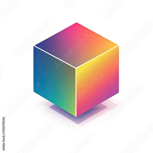 A vibrant, 3D cube with a gradient of colors.  It has a subtle shadow, giving it a sense of depth