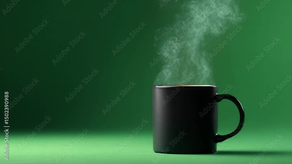 A Moment of Warmth: A solitary black mug sits, steaming with freshly brewed warmth, a comforting image for coffee lovers in search of solace and calm.