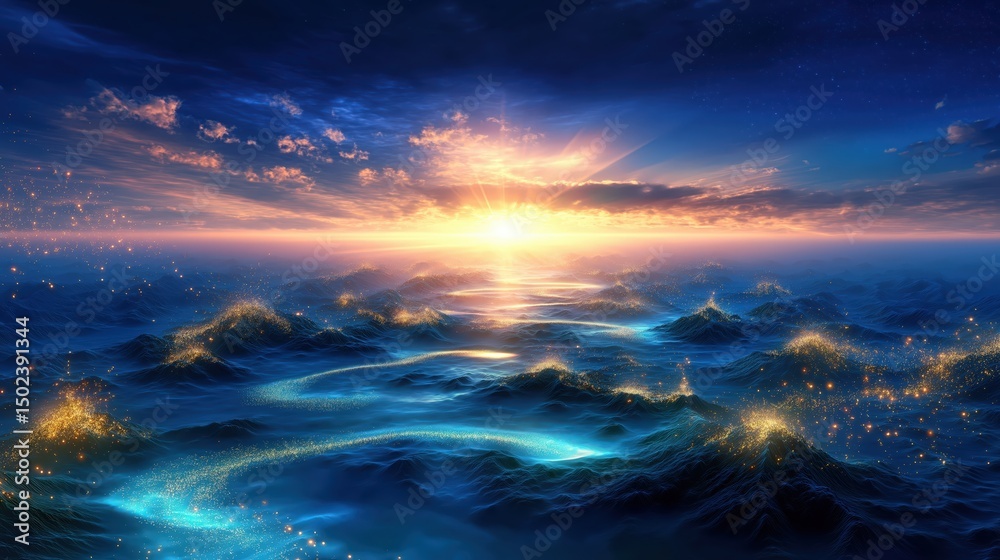 Fototapeta premium Stunning ocean sunset with glowing waves