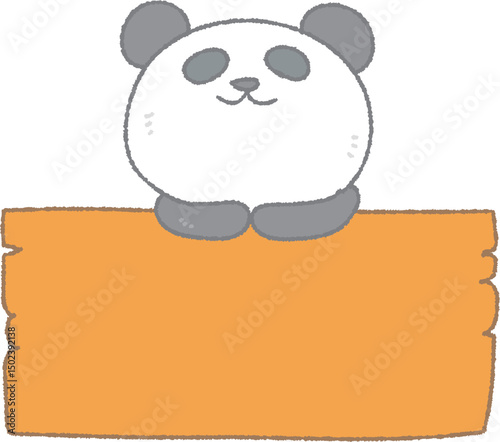 やさしい手描きパンダと木のフレームイラスト