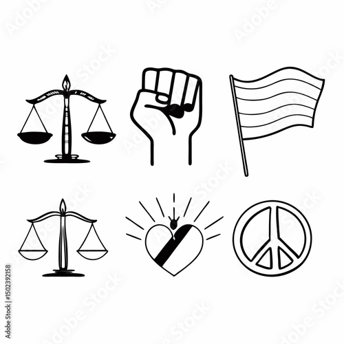 Black vector set of justice icons illustration symbols