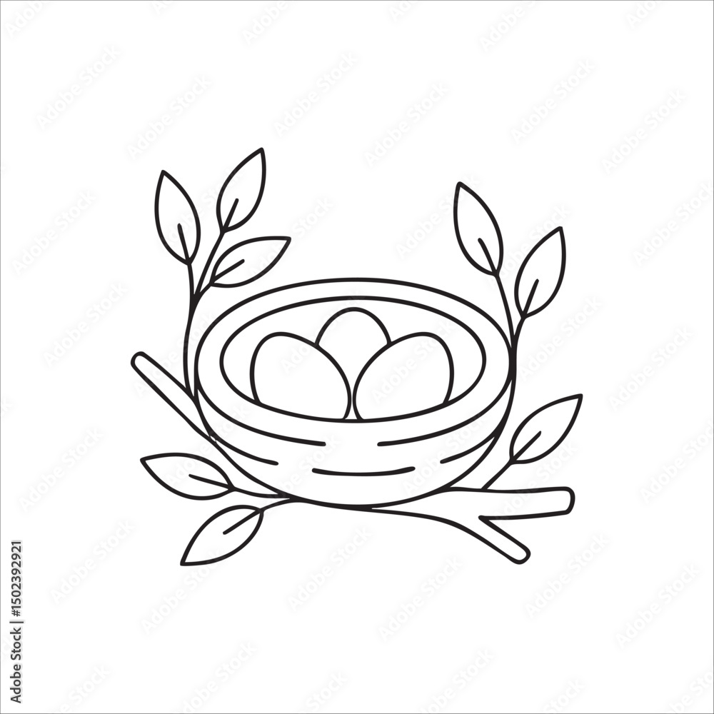 Fototapeta premium Bird Nest with Eggs Coloring Page