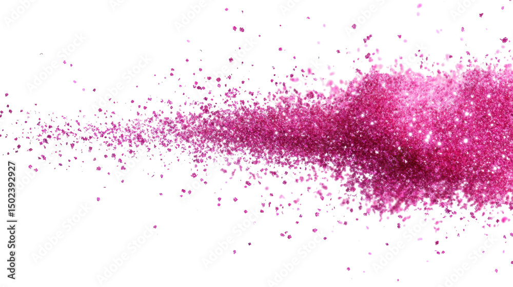 Fototapeta premium Shimmering Pink Glitter Particles Scattered and Floating in the Air with Sparkling Light Effects, Isolated on White Background 
