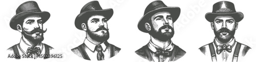 Vintage Male Portraits in Engraving Style for Creative Projects