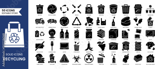Recycling icon set. Vector solid icons collection. Vector illustration