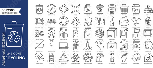 Recycling line editable icon set. Vector illustration